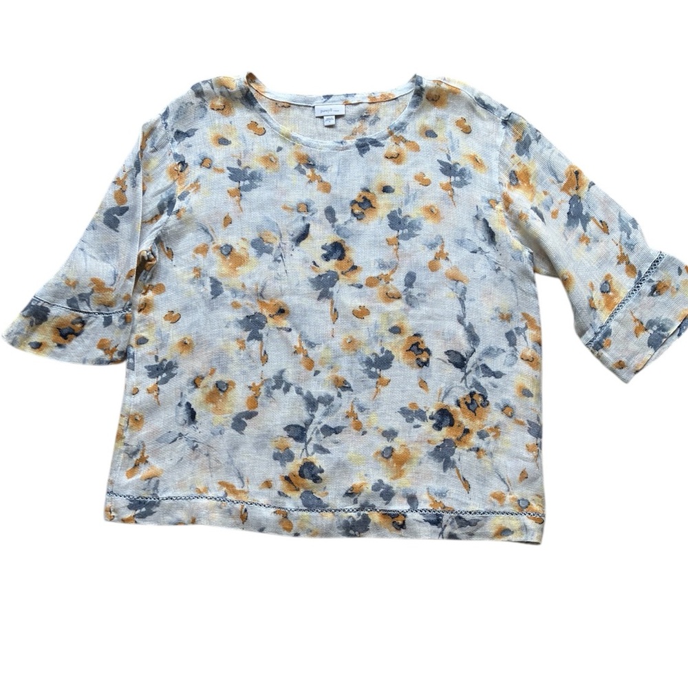 J.Jill Pure Jill Women’s 100% Linen Floral Half Sleeve Top Size Medium
